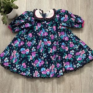 Vintage Bryan Party Dress Size 4 Floral Polka Dot Lined Swing Smock Birthday